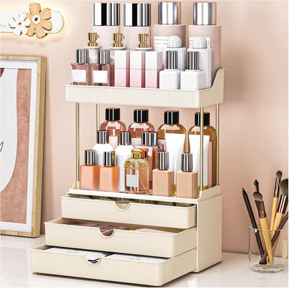caktraie 12.2" W Makeup Organizer Drawers - 5 Tiers Bathroom Counter Organizer, Cosmetic Storage Drawer for Dresser Countertop and Bathroom Vanity for Large Skincare, Perfume, Clear