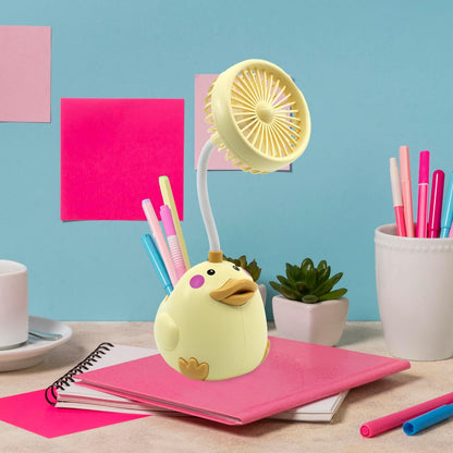 Cute Pink Cat Desk Fan with Pen Holder — Cat Fan for Women, Animal Fan, Funny Office Accessories, Cat Lover Gift, Small USB Fan, Aesthetic Decor