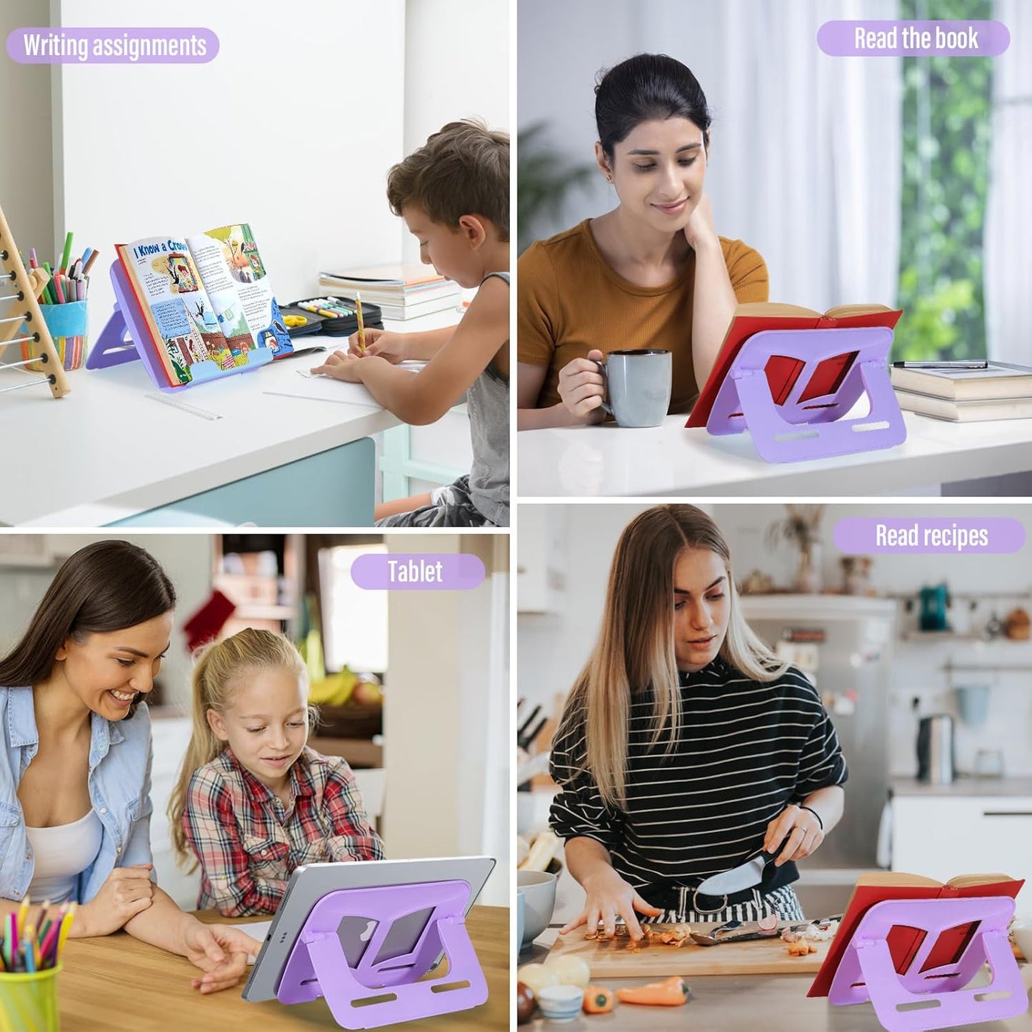 Portable Book Stand Book Holder Book Rest for Kids Reading Hands Free Cookbook Holder Textbook Stands Music Stand Lightweight Waterproof Book Stand Gifts School Supplies (Purple 11.82" *8.26")