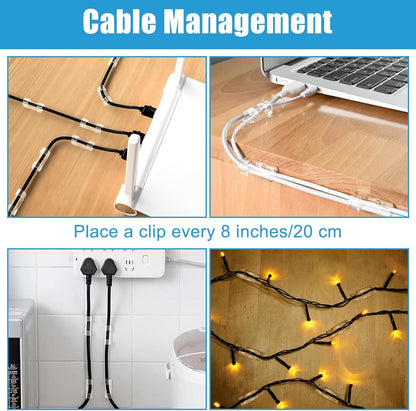 40PCS Strong Adhesive Cable Clips Clear, Premium Wire Holders for Wall, Strong Cord Organizer Under Desk, Car, PC, Christmas Light Indoor/Outdoor
