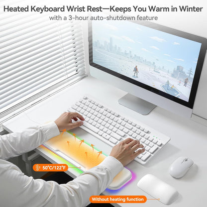 2-in-1 Heated Wrist Rest Set, Ergonomic Memory Wrist Pad with RGB Lights and Non-Slip Base, Keyboard Mouse Wrist Rest for Computer Laptop Office Work and PC Gaming
