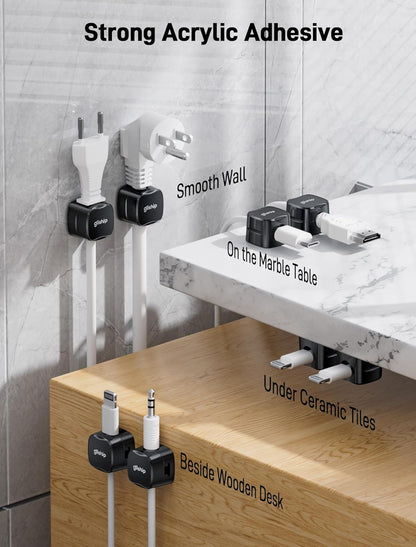 6-Pack Magnetic Cable Clips - Cell Phone Cord Holder for Nightstand, Mini Cube Cord Holder with 6 Extra Strong Adhesive Pads, USB Cable Magnetic Clip for Office Desk Home