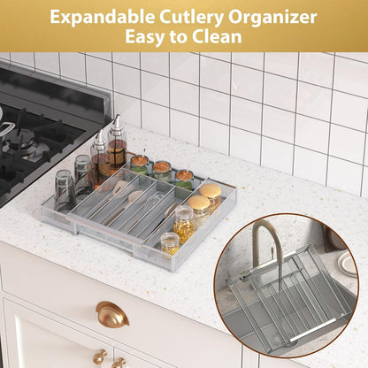Sedegn Silverware Organizer Metal Mesh, Small Drawer Organizer, Utensil Cutlery Tray for kitchen drawers, Flatware Organizer with 5 Compartment, Black(9.3"*12.6")