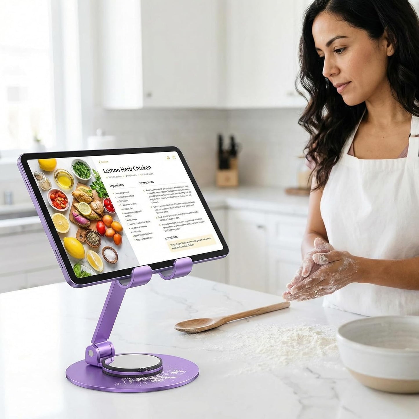 Universal Metal Cell Phone Stand, Multi-Angel Adjustable 360° Rotation Non-Slip Metal Phone Stents (Aurora Silver)