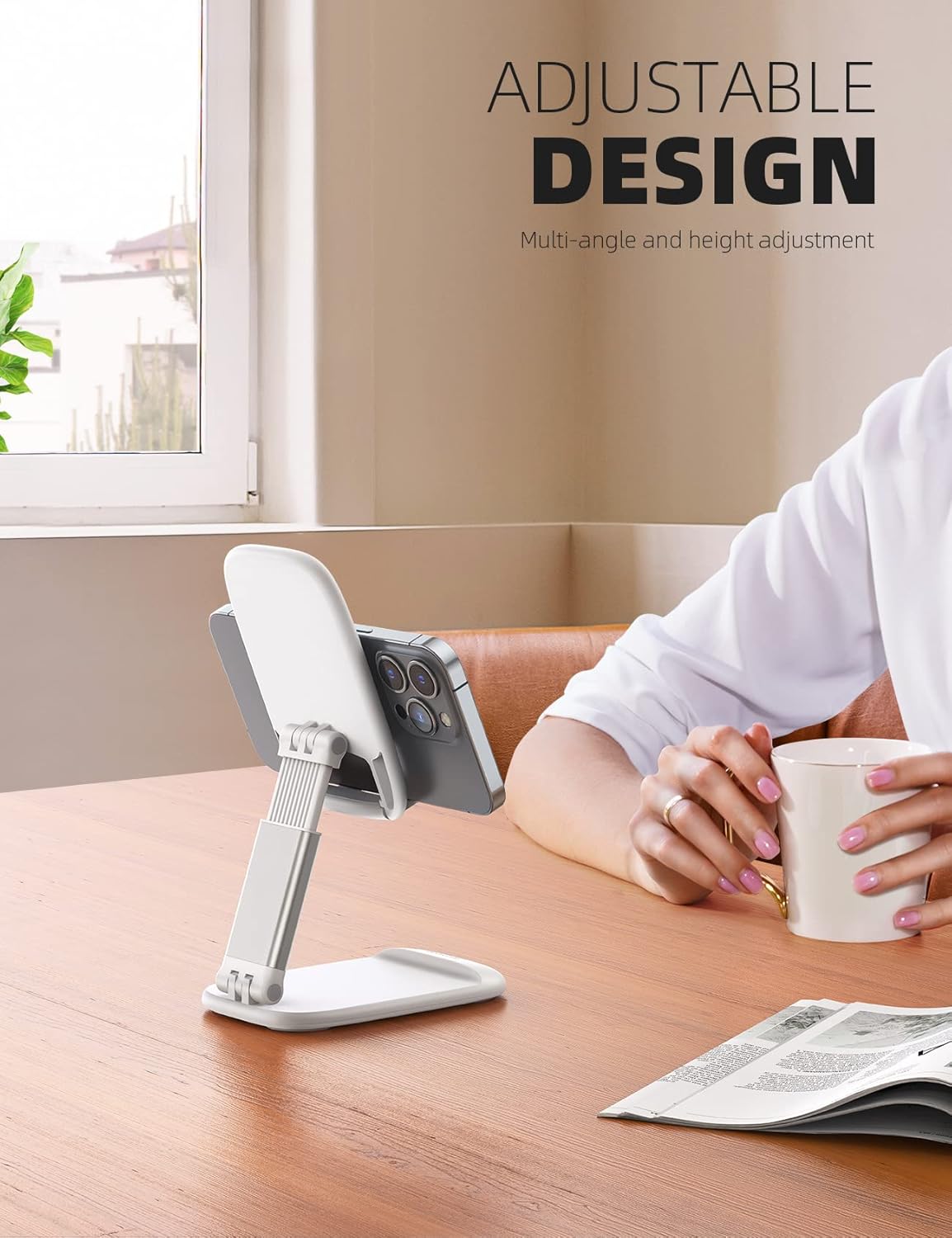 Lamicall Cell Phone Stand for Desk - [Height Adjustable] Foldable Mobile Phone Holder, Portable Stand for iPhone 17 16 15 14 13 12 11 Pro Max Plus Air, Galaxy S25, Office Gift Mothers Day Accessories