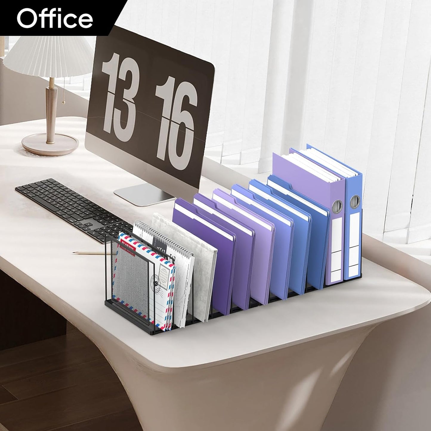 File Organizer for Desk, 5-Section Vertical File Sorter, Paper Holder Organizer Standing Metal File Folder for Office Home Classroom, Black