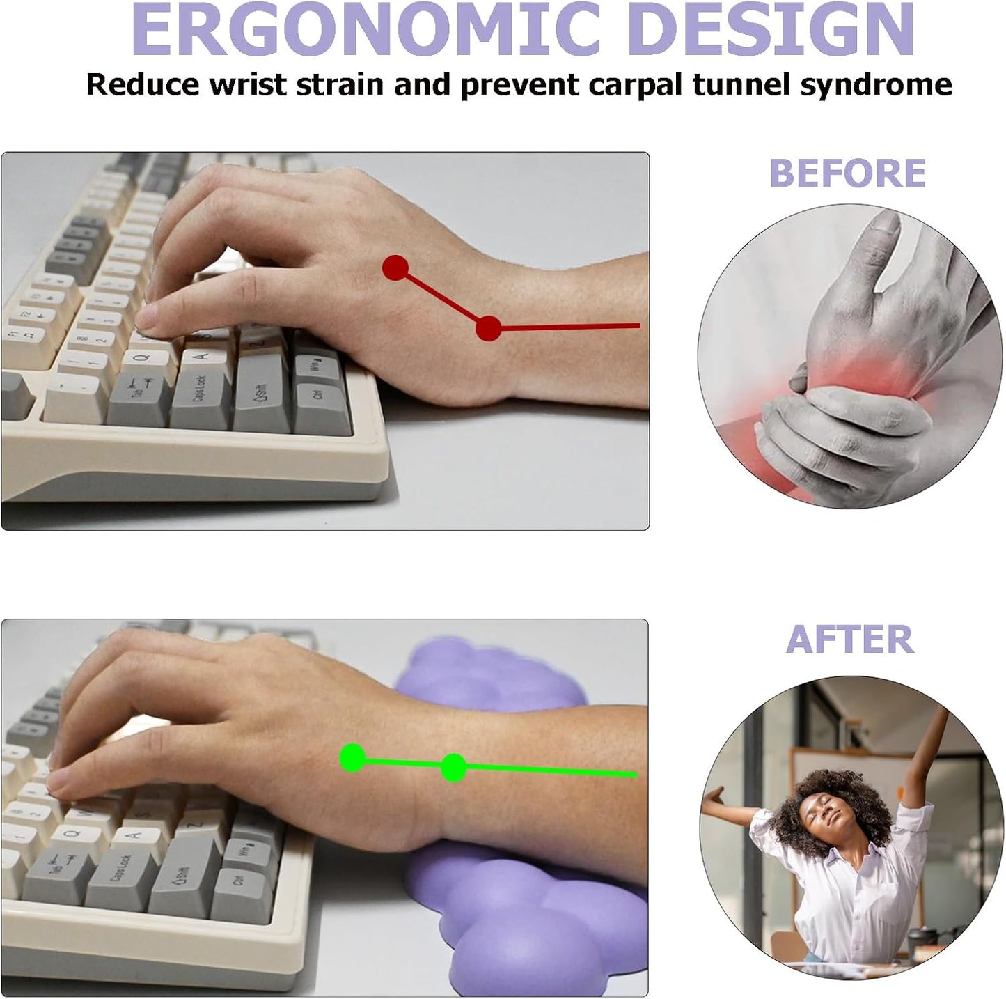 Ergonomic Keyboard Wrist Rest, PU Leather Memory Foam Cloud Wrist Rest for Computer Keyboard, Mouse Wrist Rest and Keyboard Pad for Gaming, Office, Computer, Laptop, Typing Pain Relief, Pastel Pink