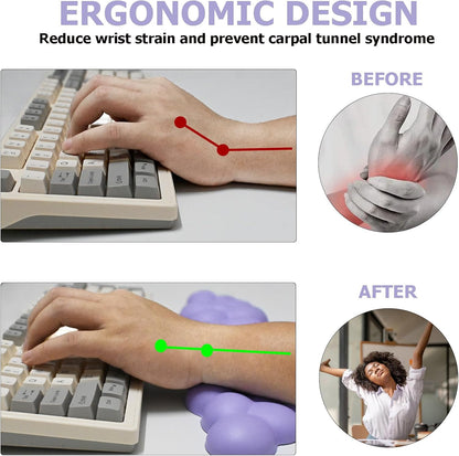 Ergonomic Keyboard Wrist Rest, PU Leather Memory Foam Cloud Wrist Rest for Computer Keyboard, Mouse Wrist Rest and Keyboard Pad for Gaming, Office, Computer, Laptop, Typing Pain Relief, Pastel Pink