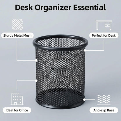Pen Holder Pencil Holder Mesh Metal Pen Cup Holder Pencil Cup Holder for Desk Office Home Pen Organizer Black, 6 Pack