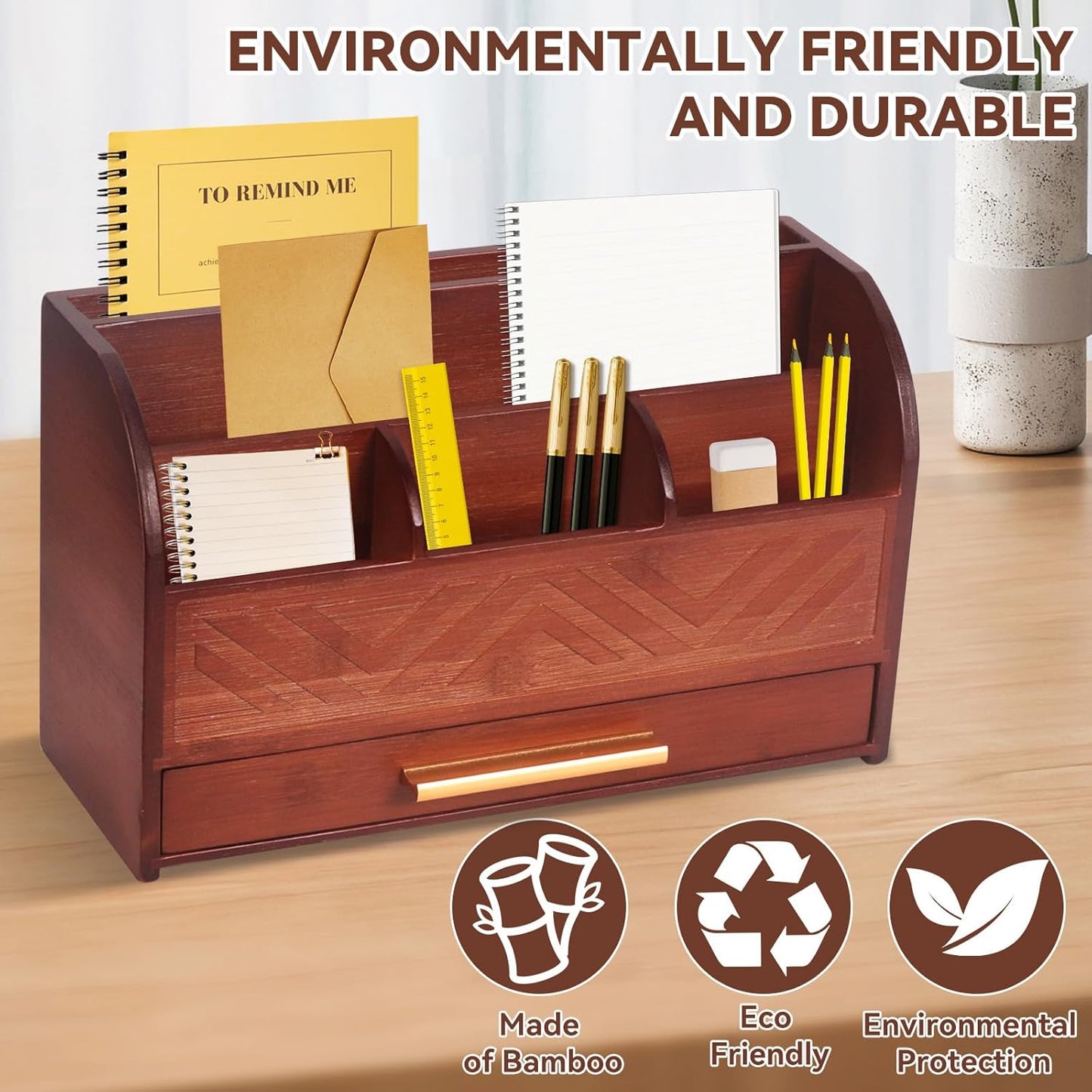 Mail Organizer Countertop Kitchen-White Mail Holder Countertop Drawers Wood Desk Drawer Tabletop Storage Organization Pen Holder Letter Sorter Makeup Organizer for School Home Office Supplies