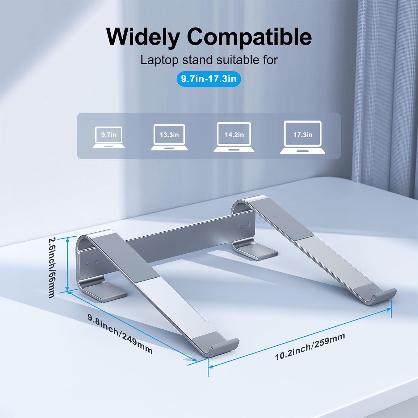 MOKURU Laptop Riser for Desk - Aluminum Ergonomic Computer Stand for Laptop Cooling - Compatible with MacBook Pro/Air, Dell, HP, Lenovo, 10-17.3'', Black