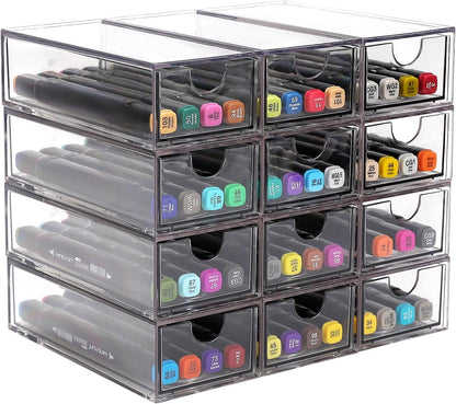 Desk Organizer with Drawers, Stackable Plastic Storage Drawers for Makeup or Desk Organization, Cabinets for Office Dressing Countertop Bathroom Bedroom (6 Packs)