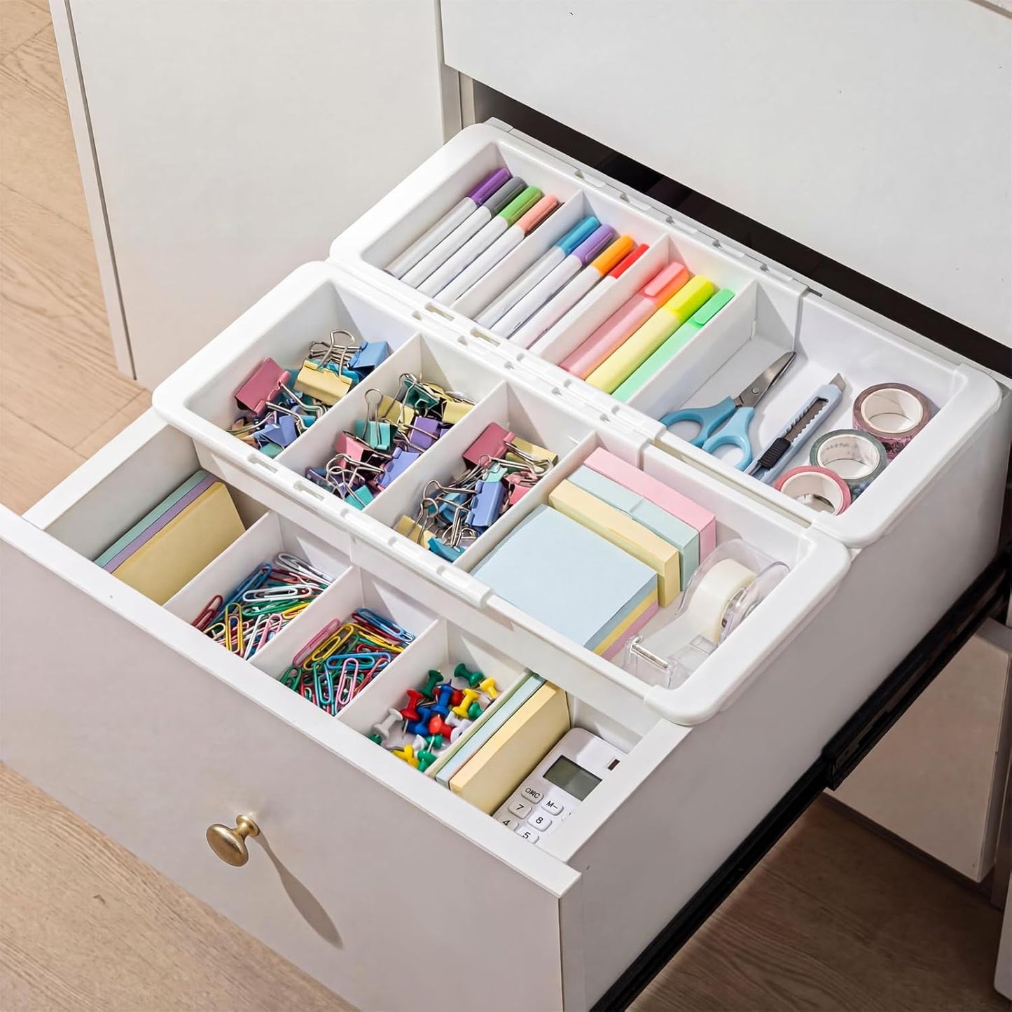 3 Pcs Expandable Drawer Organizer Bins Adjustable Deep Drawer Hanging Organizer Tray Expandable 11.4 to 18.1 Inches Plastic Dividers Storage for Office Bathroom Bedroom Kitchen Desk, White