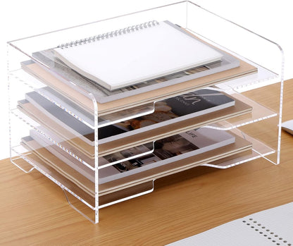 SANRUI 4 Tier Clear Desk Paper Letter Organizer Trays, A4 Stackable File Document Tray, Acrylic Desk Organizers and Accessories Sorter, Workspace Office Supplies Organizers,12.4inx8.86inx6.64in