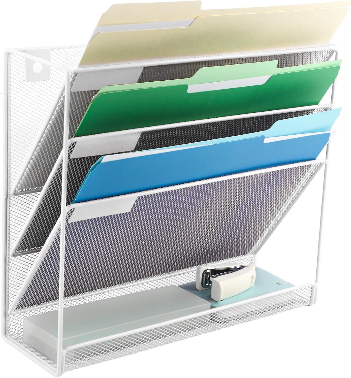 EASEPRES Desk File Organizer Mesh 6-Tier, Hanging Wall Mount Document Organization Stand, Desktop Vertical Mail Paper Folder Holder Rack with Bottom Tray for Office Home Cubicle Countertop, Black