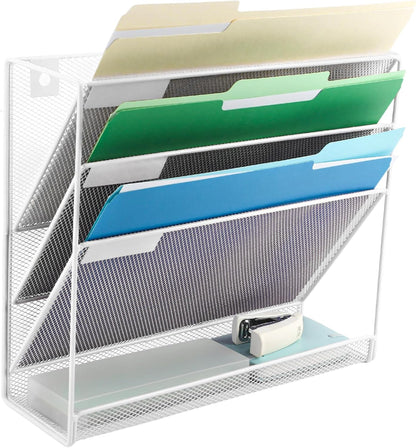 EASEPRES Desk File Organizer Mesh 6-Tier, Hanging Wall Mount Document Organization Stand, Desktop Vertical Mail Paper Folder Holder Rack with Bottom Tray for Office Home Cubicle Countertop, Black