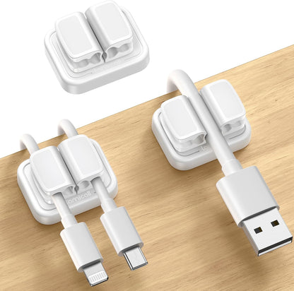 8Pack Cord Organizer [1s Lock] Spring Cable Management Clips - Lamicall Desk Organizer Cord Holder, Adhesive Cable Clips, Phone Charger Wire Keeper for Nightstand Car Office Desk Accessories, White