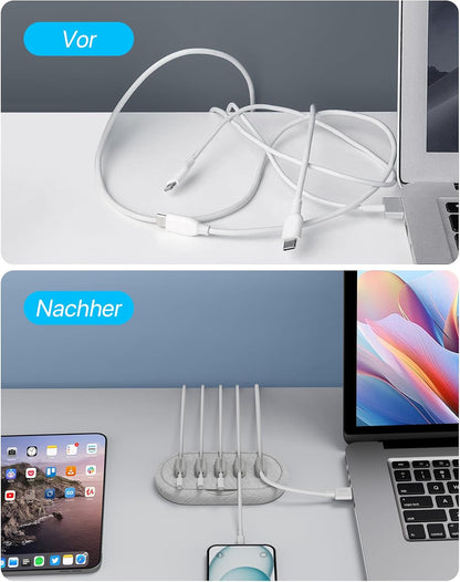 Cable Management, Magnetic Cord Organizer, Desk Cord Holder Wire Keeper with 6 Magnetic Cable Clips, Charger Cord Management for Home Office, Lightning/USB C/Micro Cable, White
