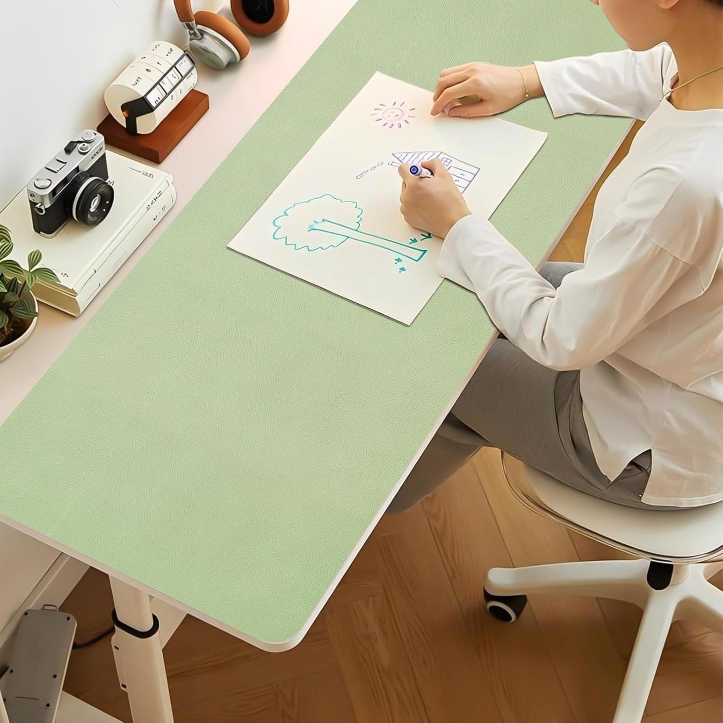 Bloss Leather Desk Pad and Keyboard Wrist Rest, Large Mouse Pad + Keyboard Pad+Mouse Wrist Support, Non-Slip Desk Mat Protector for Office, Home(31.5×15.7 Inches,Beige)