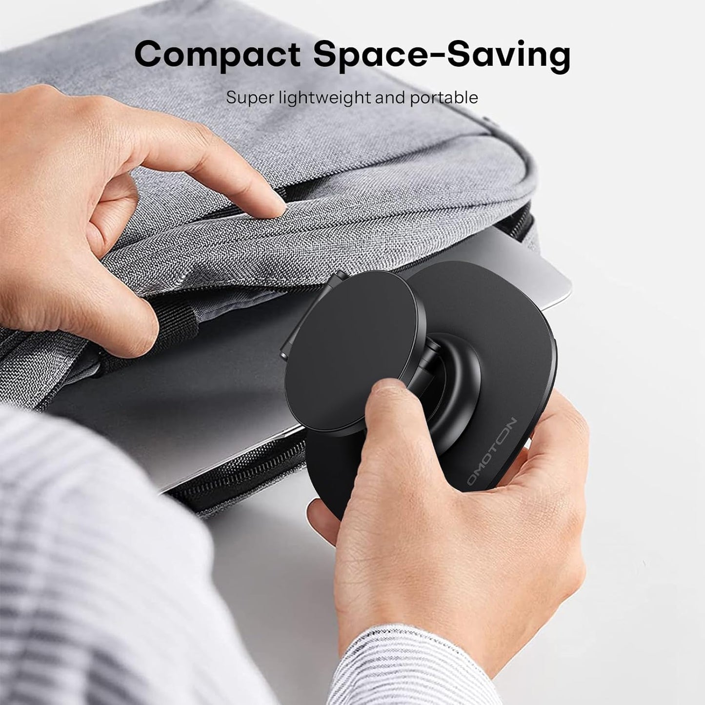 OMOTON 360°Rotating MS04 Magnetic Phone Stand for Desk, Adjustable Foldable Aluminum for MagSafe Cell Phone Stand Holder with Non-Slip Base, for iPhone 17/16/15/14 Pro Max Air, Black