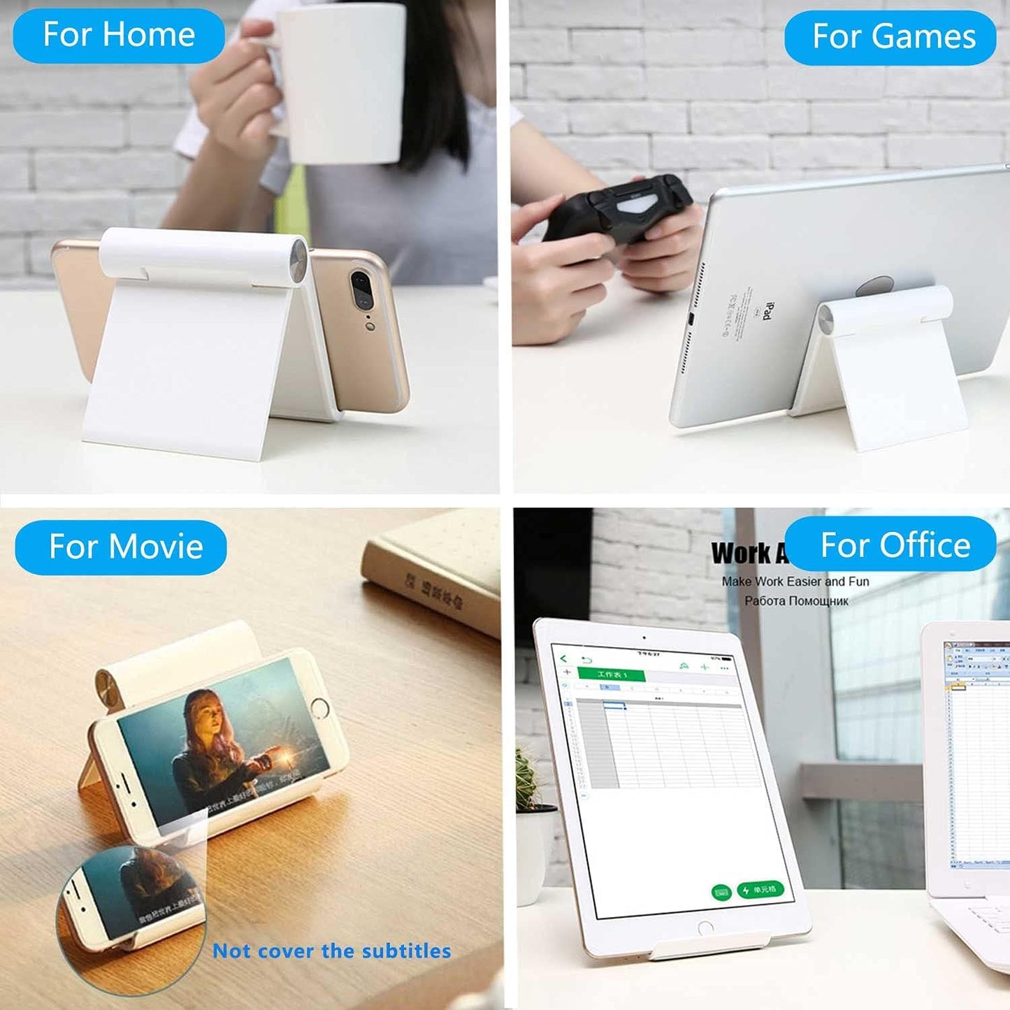 VOVIGGOL Cell Phone Stand Holder, Cellphone Holder Adjustable Desktop Phone Stand for Desk, Foldable Phone Cradle Dock Mobile Stand for iPhone iPad Tablet 4 to 7.9 Inch Smartphones (Black)