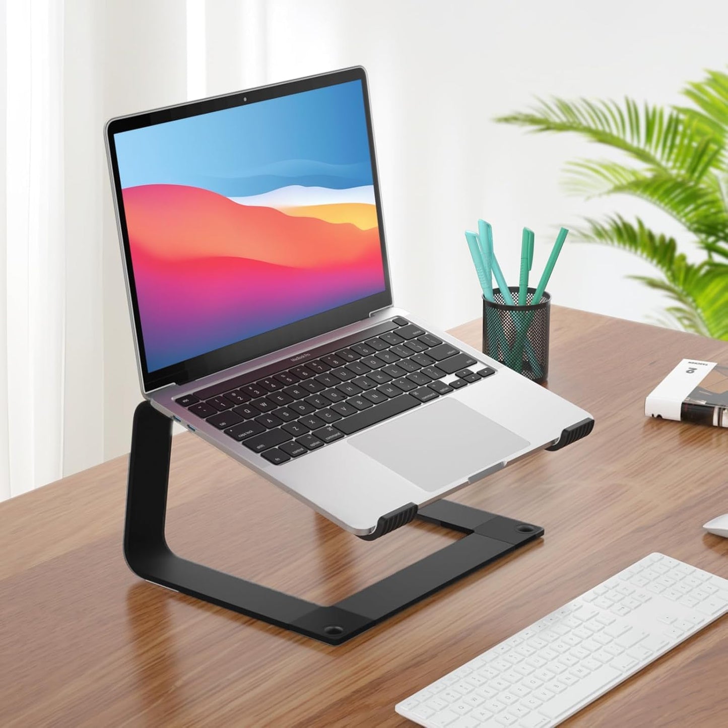 Laptop Stand for Desk Adjustable Computer Stand with 360 Rotating Base Ergonomic Laptop Riser Mount for Desk Foldable Protable Computer Desk Fits with MacBook Pro Air, Round Black