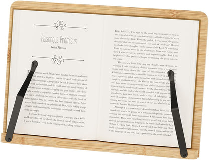 Bamboo Book Stand, Adjustable Book Holder, Music Stand - Lightweight and Stable for Cookbook, Textbook, Notebook, Desk Home Office Kitchen (Small)