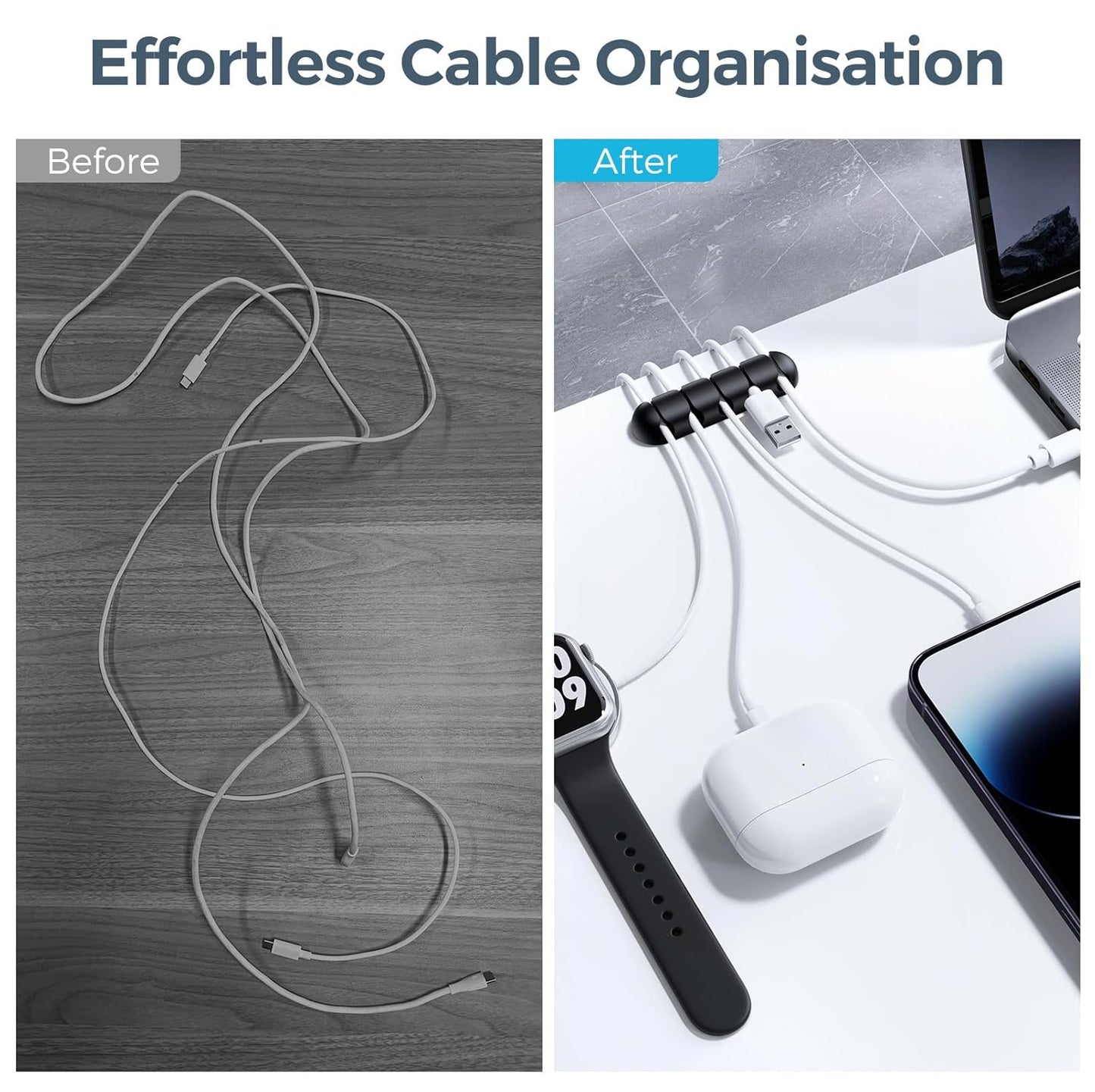 UNBREAKcable Cable Holder Clips, 5 Pack Cord Organizer for Desk, Silicone Adjustable Cord Clip, Adhesive Wire Management for Charging Cable USB Mouse Wire PC Car Office Home Nightstand Wall