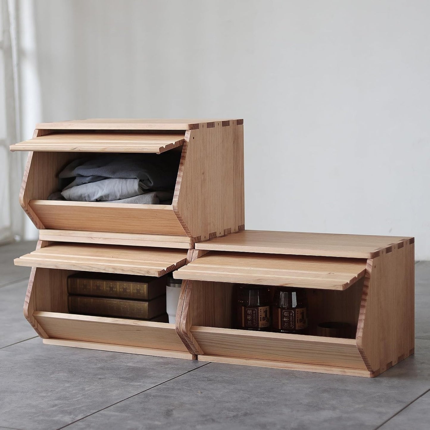Stackable Solid Wood Storage Chest,Hall Entryway Cabinet,Bins with Lids,Modular Wooden Multi-use Box,Closet Storage Organizers,Drawers,Potato,Onion,Bread,Classify by Items,7.75”W(1 Pack)