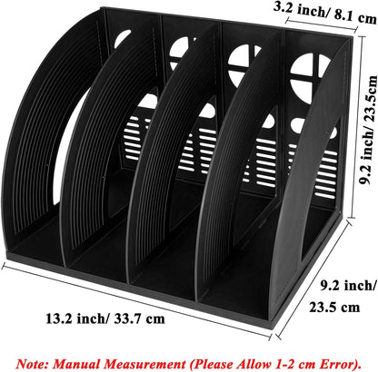 SAYEEC Magazine Holder Sturdy Binder Holder Desk File Sorter Plastic File Folder Organizer Stand Book Shelf Dividers Vertical Storage Rack Desktop Bookshelf Display Box for Office School Home (Black)