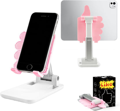Mother's Day Foldable Cell Phone Stand Non-Slip,Thumbs Up Adjustable Phone Holder with Silicone，Portable Phone Stand for Desktop Compatible with All Mobile Phones (Pink)