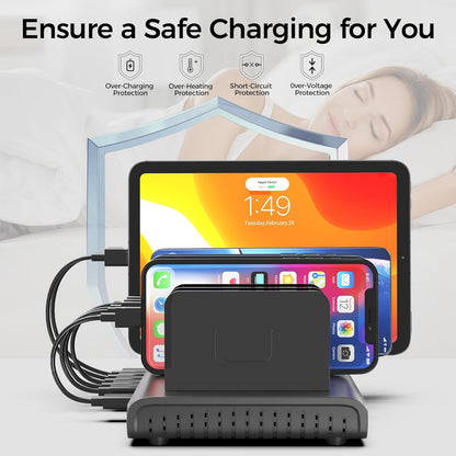 Unitek 10-Port Desktop Charging Dock Ultimate Charging Station for Multiple Devices, iPhones & Apple Products High-Speed USB Hub with LED Display for Office, Kitchen Counter, Desk Organizer