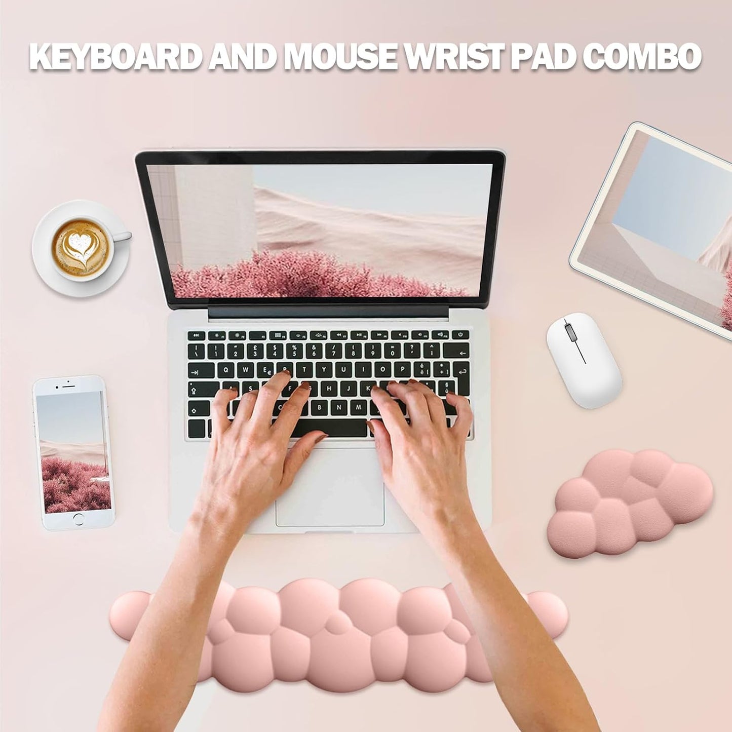 Keyboard Wrist Rest Pad Set, Leaf Shape PU Leather Memory Foam Wrist Cushion Support,Mouse Wrist Rest Pad,Non-Slip Wrist Support for Easy Typing Pain Relief, Green Leaf