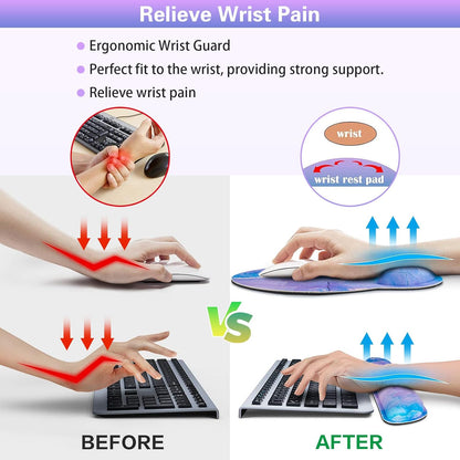 Mouse Pad with Wrist Rest Set, Qomolama 3-in-1 Wrist Support Mouse Pad Set, Floral Gaming Mousepad with Anti-Skid Base,Ergonomic Mouse Pad,Memory Foam Keyboard Gel Wrists Rest