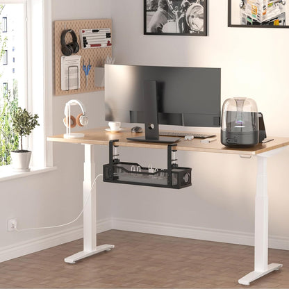 Under Desk Cable Management Tray White, Cinati Wire Organizers No Drill, Cable Tray with Clamp for Wire Management, Cord Organization Box for Office, Home - No Damage to Desk