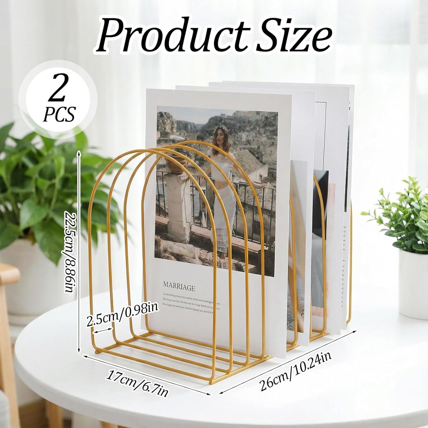 2 Pack Wire File Organizer for Desk, 9 Slots Gold File Organizer Metal File Holder Countertop Folder Stand Racks for Binder Storage Office Home Photography Prop