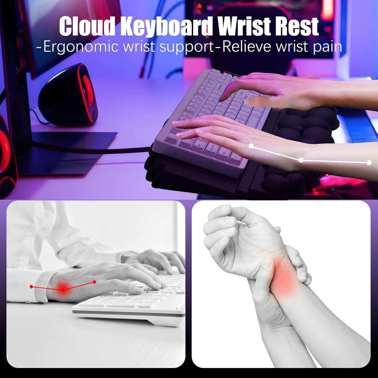 Ergonomic Wrist Rest for Keyboard and Mouse, Soft Memory Foam Cloud Keyboard Stand Pad with Wrist Rest Set, Easy Typing, Pain Relief, Comfort for Office, Work, Gaming - White