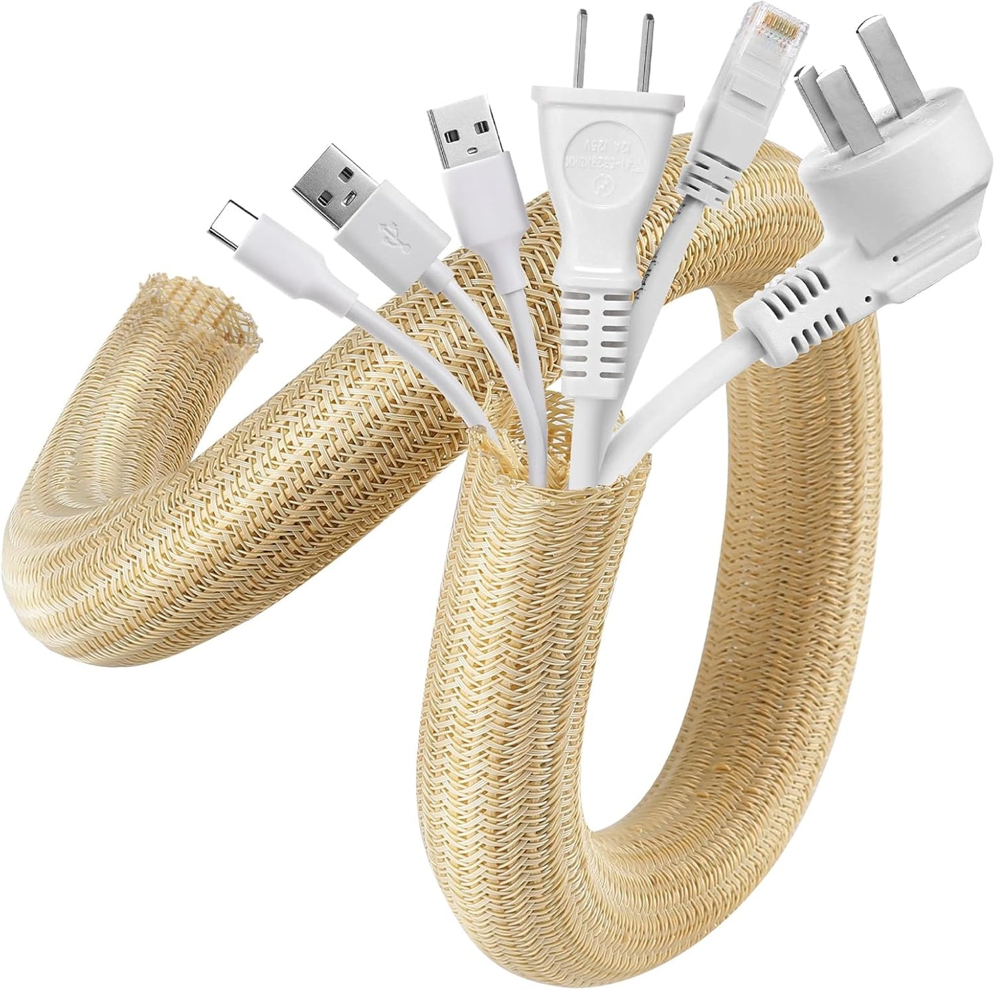 AGPTEK White Cable Sleeve, 2 Pack 5ft - 1.2 Inch Cable Management, Desk Cord Cover Organizer Wire Hider for Computer TV Wire Loom Tubing, Pet Proof Cord Protector from Cat Dog Chewing, White