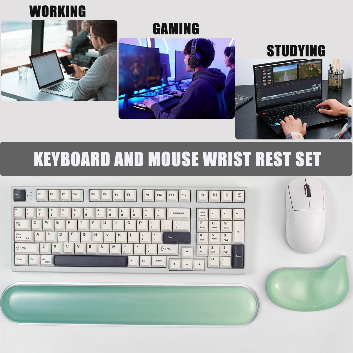 Gel Keyboard and Mouse Wrist Rest Set –Blue Purple Clear Wrist Rest for Computer Keyboard 60%/68%/75%, Comfort & Support for Typing and Gaming