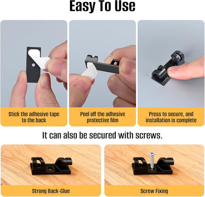 50 Pcs Self Adhesive Cable Clips,Upgraded Cable Management with Screw Hole,Strong Cord Organizer for Under Desk,Car,TV PC,Christmas Light Indoor/Outdoor-S