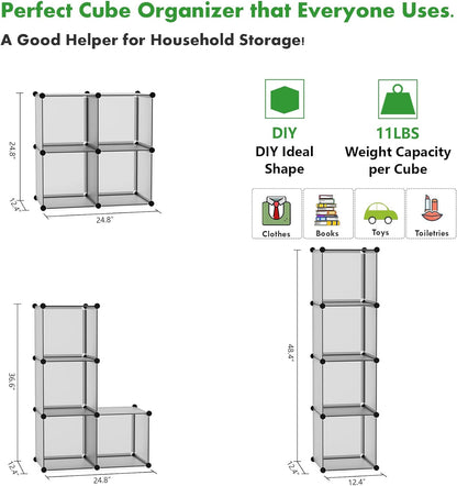C&AHOME Cube Storage Organizer, 4-Cube Shelves Units, Closet Cabinet, DIY Plastic Modular Book Shelf Ideal for Bedroom, Living Room, Office, 24.8" L x 12.4" W x 24.8" H Milky UPCS04M