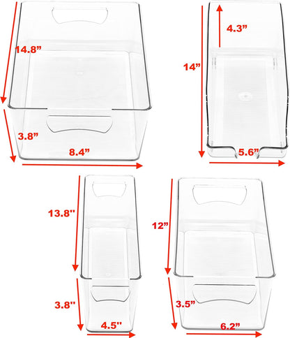 Simple Houseware 4 Pcs Kitchen Clear Bin Storage Organizer, 15" x 8" x 3.75"