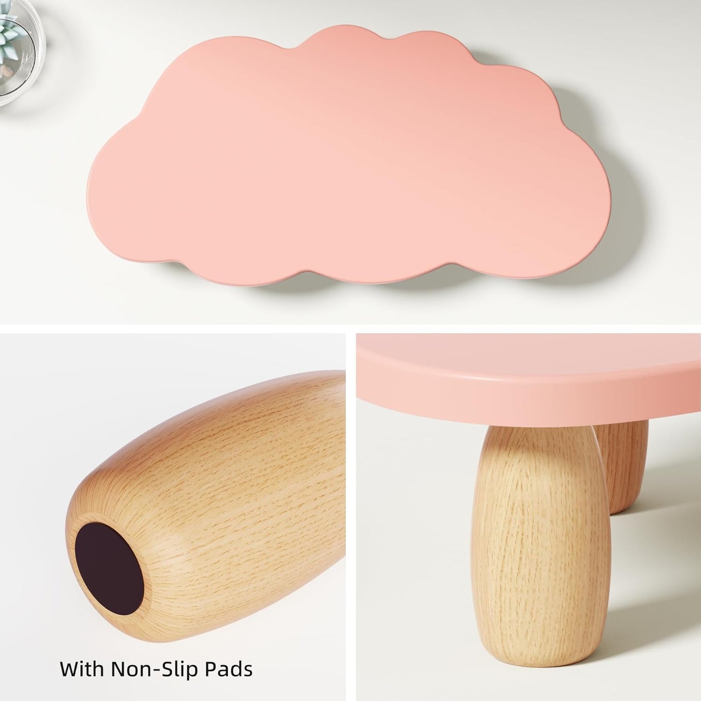 AFOOYO Monitor Stand Riser,Cloud Shape Wood Computer Monitor Stand, 16.5IN Monitor Stand Riser, Multi-Purpose Desktop Organizer Riser for Computer,Laptop,Printer,TV,Pink