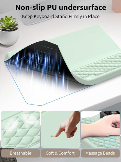 3-in-1 Ergonomic Keyboard Stand with Wrist Rest & Mouse Pad Set, Comfy Keyboard Riser Holder Soft Mousepad with Massage Design, Memory Foam and Non-Slip PU Base for Pain Relief, Black