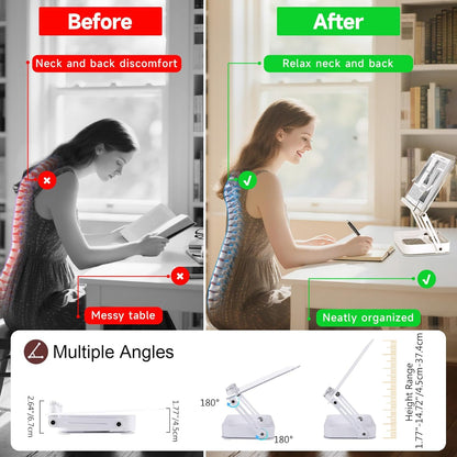 ASIEIT Desk Clamp Book Stand, Aluminum Book Holder Adjustable Height & Angle, Cookbook Stand for Kitchen, Recipe Book Holder with 360° Swivel Base, Book Stand for Reading, Office, Laptop