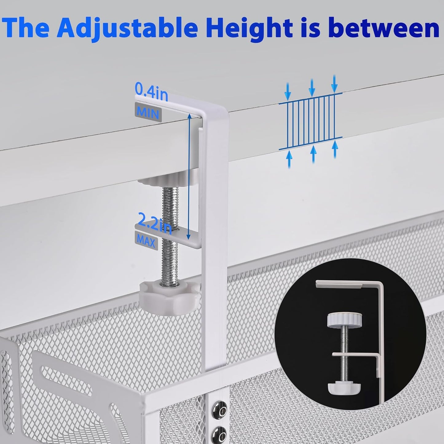 Under Desk Cable Management Box 25.3 Inch – Clamp-Mounted Cable Organizer Tray, Large Cord Management Box for Office & Home, Wire Organizer Under Desk Storage, White