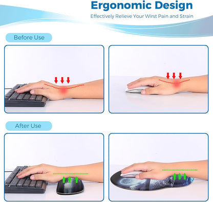 Mouse Pad and Keyboard Wrist Rest Support, with Non-Slip PU Base,Gel Mouse Pad with Coaster,Pain Relief for Gaming, Computer,Office -Beach
