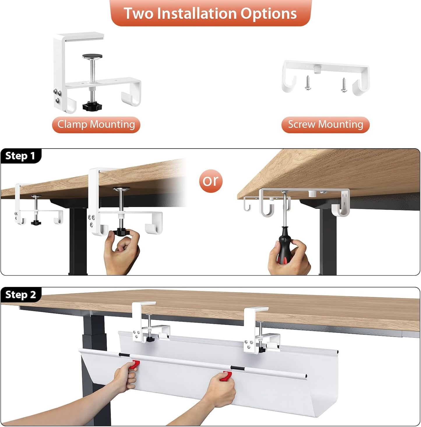 Univivi No Drill Under Desk Cable Management Tray, 36" Cord Organizer for Table, Clamp/Screw Mount Desk Cable Management, Premium Fabric Cable Management Tray for Office, Home