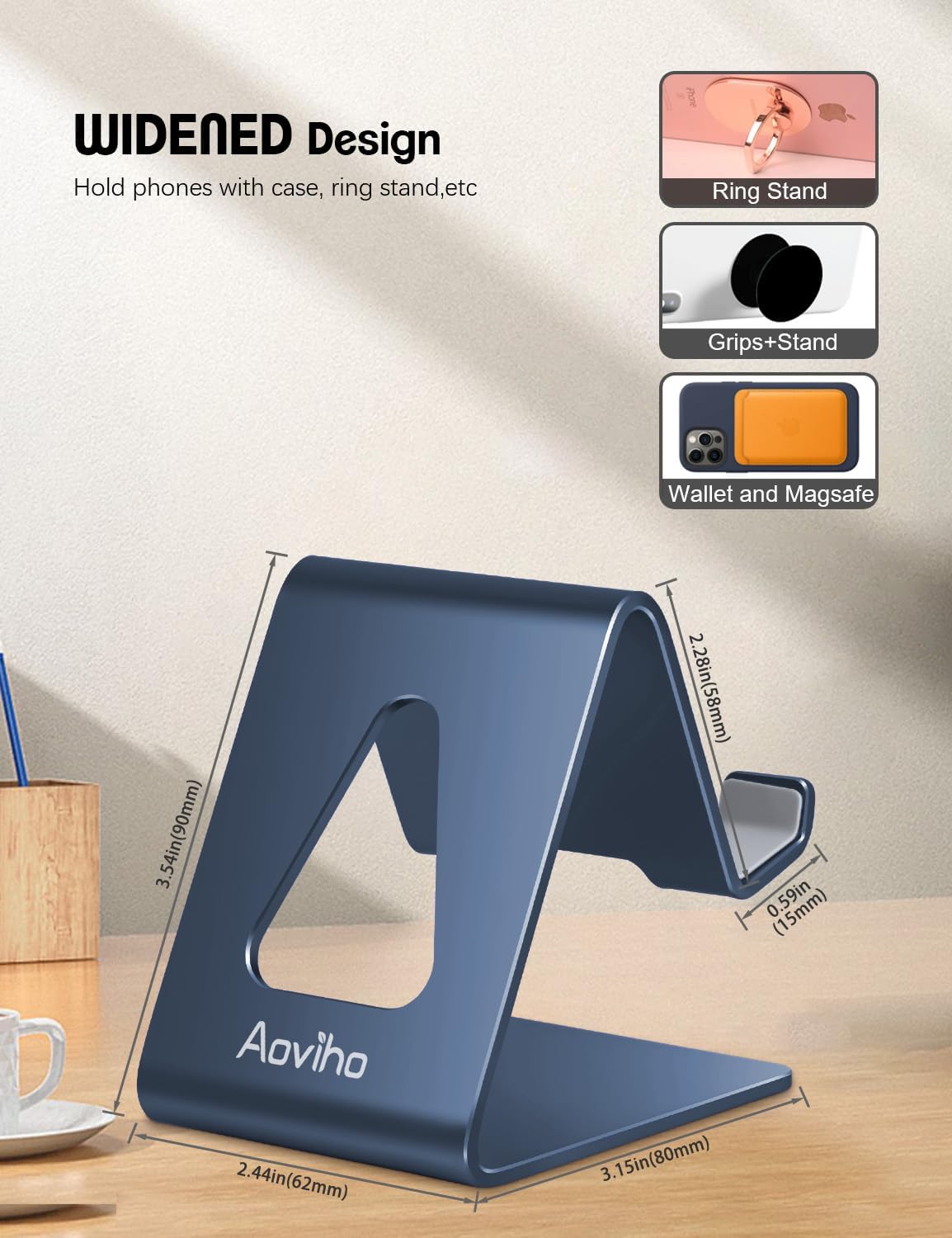 Aoviho Desk Cell Phone Stand Phone Holder, Aluminum Phone Cradle Dock for iPhone17 16 15 14 13 12 pro Mini 11 X Xs max 8 7 6 6s Plus SE Samsung All Smart Phones, Rose Gold