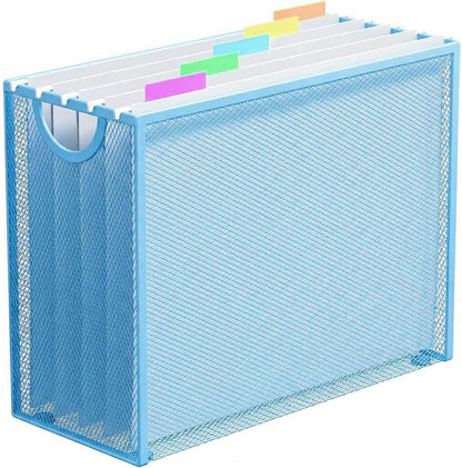 Hanging File Organizer, Letter-Size File Holder Filing Box with 5 Hanging Folders, Metal Mesh Desk File Folder Storage(No Assembly Required) (with 5 Grey Folders)